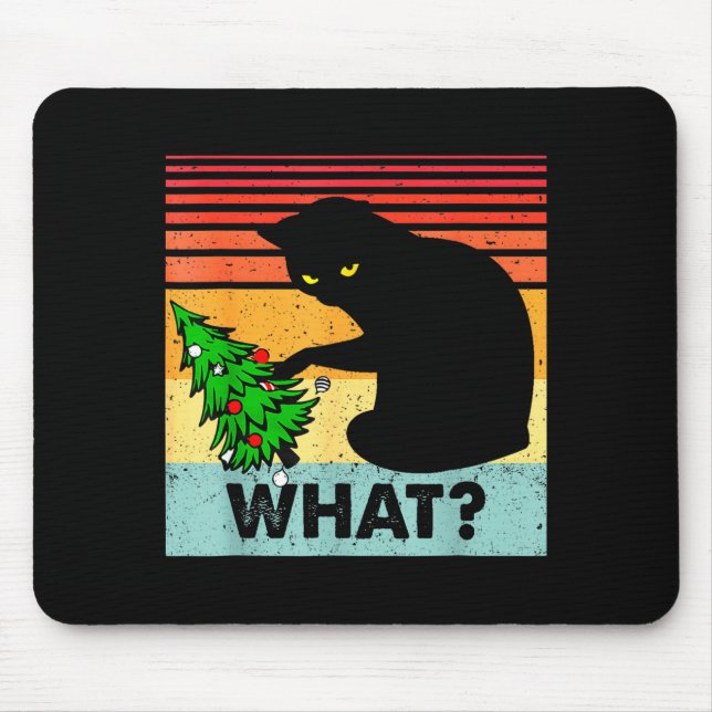 Alfombrilla De Ratón Funny Black Cat Gift Pushing Christmas Tree Over C (Frente)