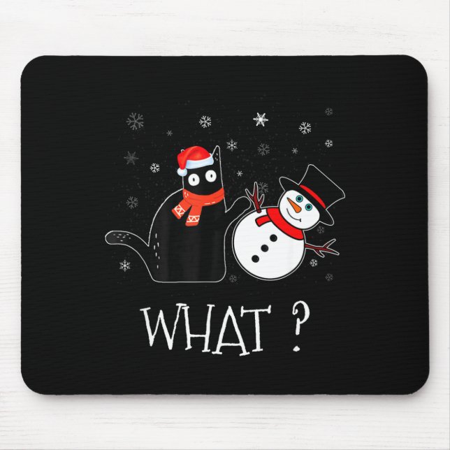Alfombrilla De Ratón Funny Black Cat Pushing Snowman Christmas Winter C (Frente)