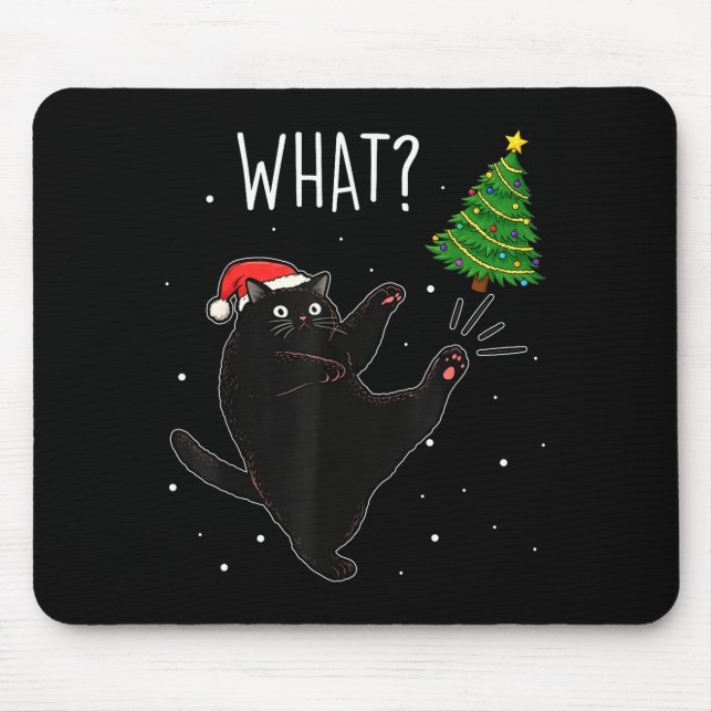 Alfombrilla De Ratón Funny Black Cat What_ Christmas Tree Meme Xmas Men (Frente)