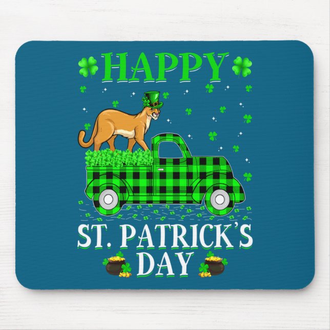 Alfombrilla De Ratón Funny Buffalo Plaid Green Truck Cougar St Patrick  (Frente)
