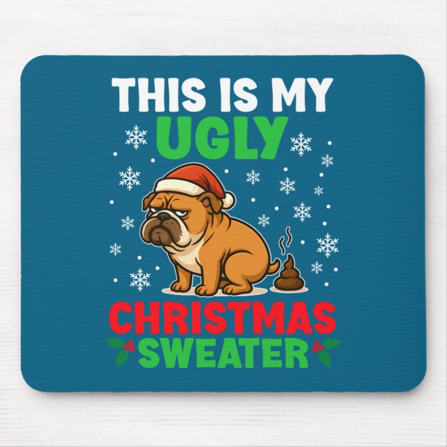 Alfombrilla De Ratón Funny Bulldog Ugly Christmas Sweater Hilarious Dog (Frente)