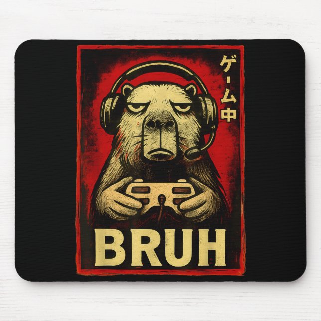 Alfombrilla De Ratón Funny Capybara Gamer Bruh Graphic Tee Men Boys Tee (Frente)