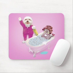Alfombrilla De Ratón Funny Cat and Dog Celebrating Together