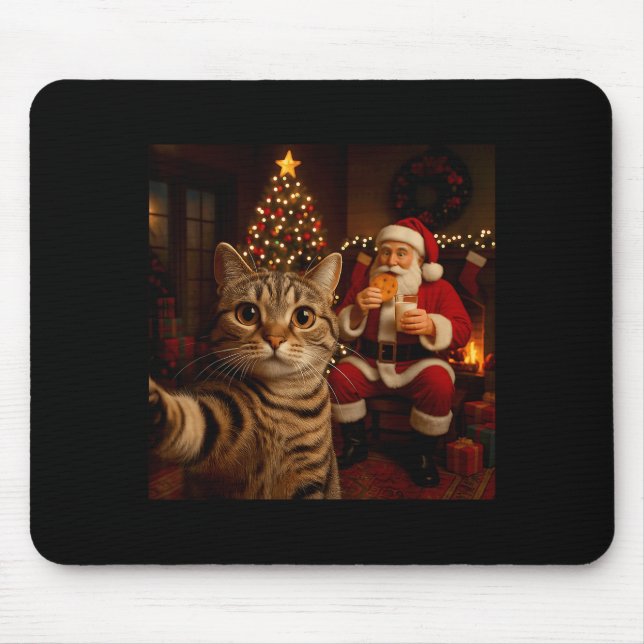 Alfombrilla De Ratón Funny Cat Selfie Santa Claus Eating Cookies Christ (Frente)