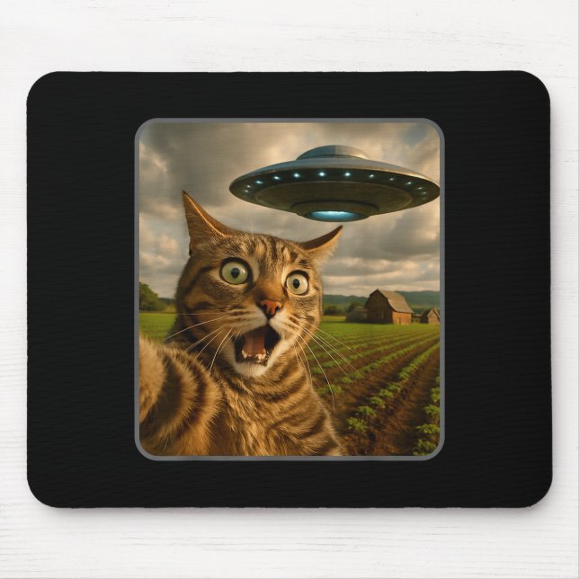 Alfombrilla De Ratón Funny Cat Selfie With Ufo Alien Meme  (Frente)