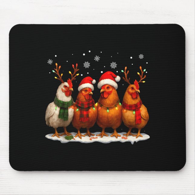 Alfombrilla De Ratón Funny Chicken Christmas Lights Farm Animal Cute Xm (Frente)