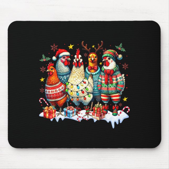 Alfombrilla De Ratón Funny Chicken Christmas Lights Farm Animal Cute Xm (Frente)