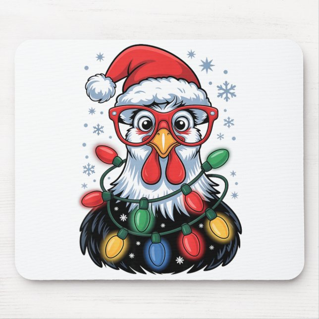 Alfombrilla De Ratón Funny Chicken Christmas Tree Lights Santa Hat Xmas (Frente)