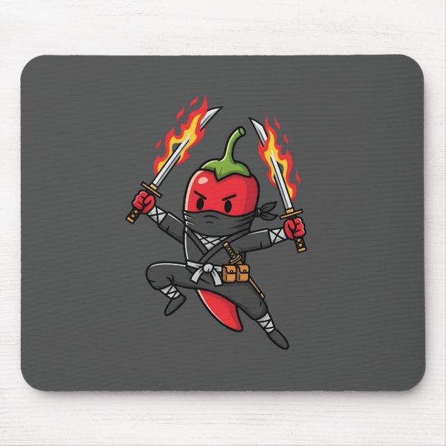 Alfombrilla De Ratón Funny Chili Pepper Fire Ninja Samurai Illustration (Frente)