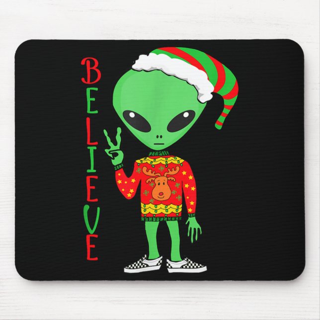 Alfombrilla De Ratón Funny Christmas Alien Ugly Sweater I Believe Santa (Frente)