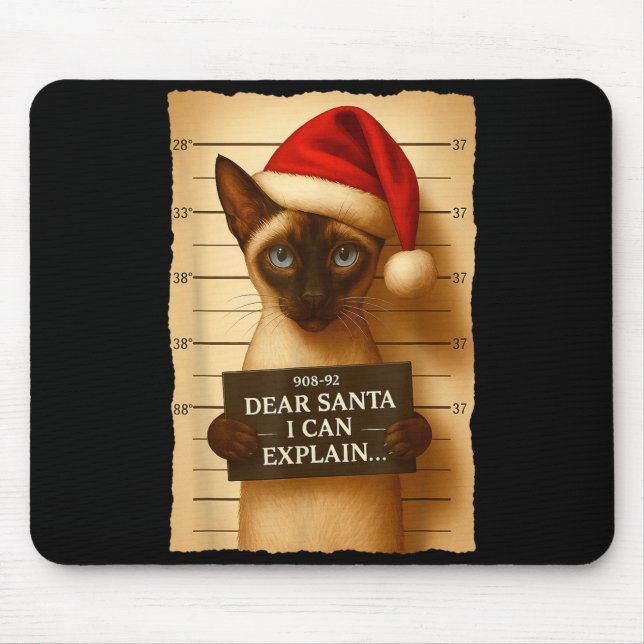 Alfombrilla De Ratón Funny Christmas Cat- Cute Siamese Santa Hat Tee  (Frente)