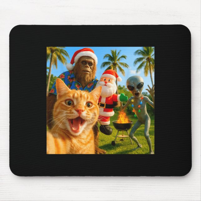 Alfombrilla De Ratón Funny Christmas Cat Selfie With Bigfoot &amp; Alie (Frente)