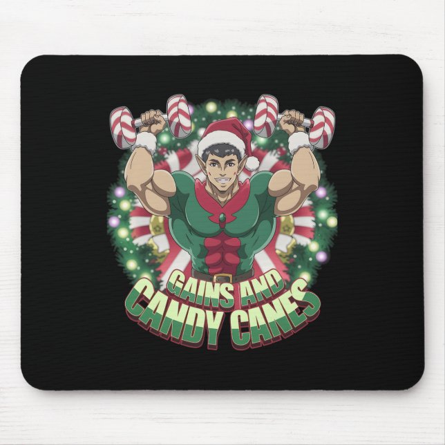 Alfombrilla De Ratón Funny Christmas Elf Gym Workout Gains And Candy Ca (Frente)