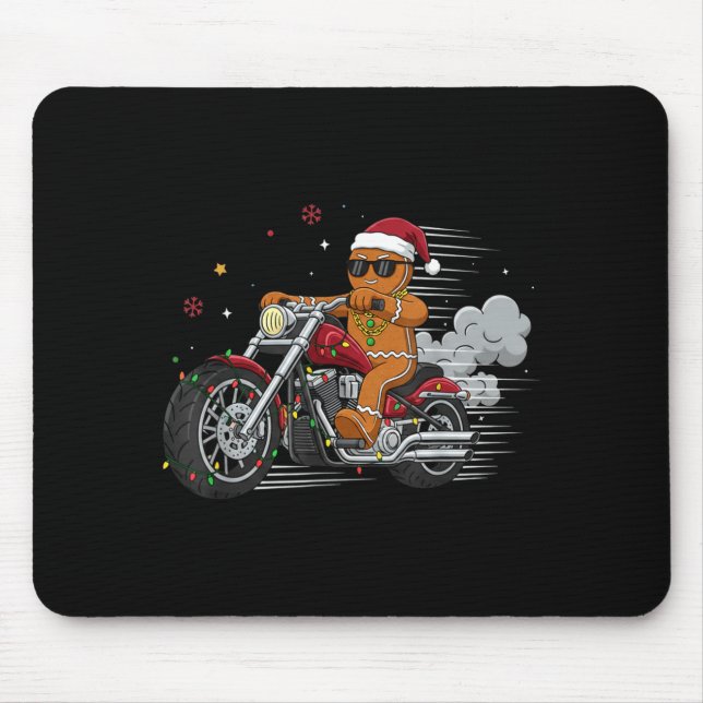 Alfombrilla De Ratón Funny Christmas Gingerbread Man Biker Riding A Mot (Frente)