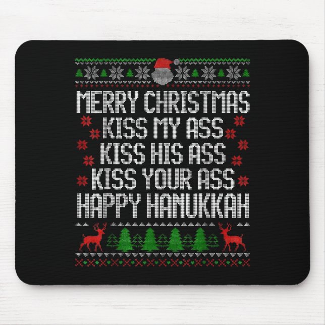 Alfombrilla De Ratón Funny Christmas Kiss My Happy Hanukkah Humor  (Frente)
