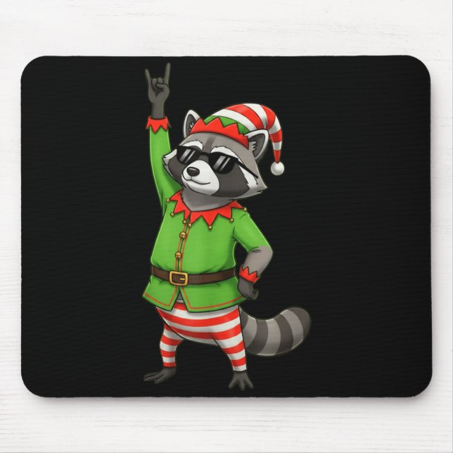 Alfombrilla De Ratón Funny Christmas Raccoon Dressed As Elf With Sungle (Frente)