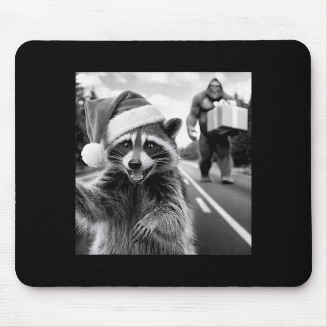 Alfombrilla De Ratón Funny Christmas Raccoon Shirt Raccoon Selfie With  (Frente)