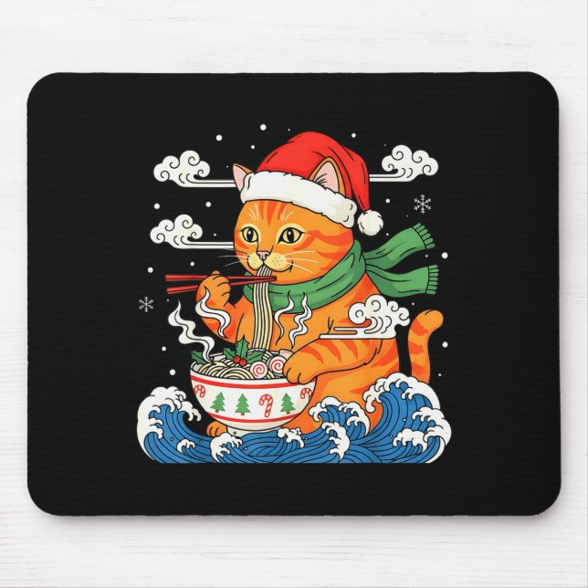 Alfombrilla De Ratón Funny Christmas Ramen Cat Eating Noodles Japanese  (Frente)