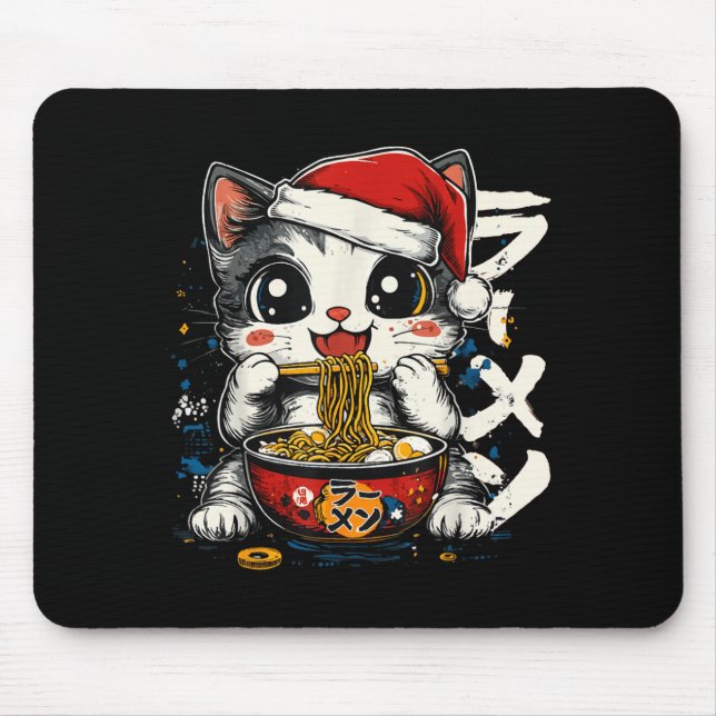 Alfombrilla De Ratón Funny Christmas Santa Cat Ramen Japanese Kawaii An (Frente)