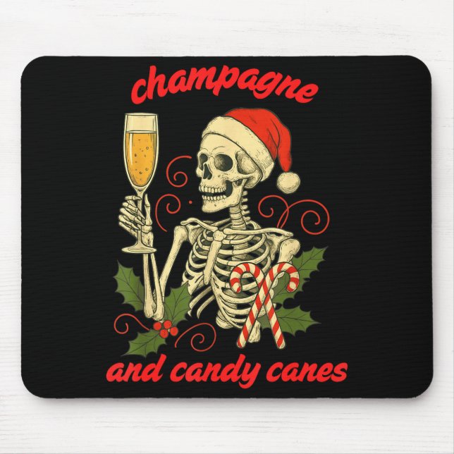 Alfombrilla De Ratón Funny Christmas Skeleton Champagne And Candy Canes (Frente)