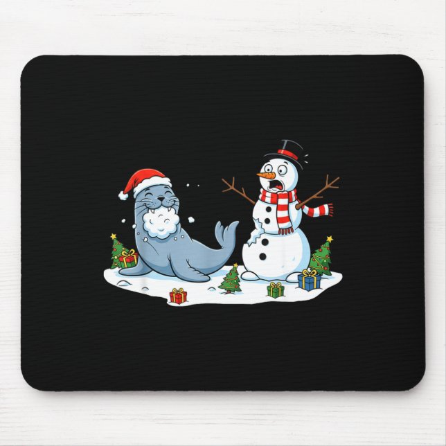Alfombrilla De Ratón Funny Christmas Snowman Sea Lion Xmas Mens Womens  (Frente)