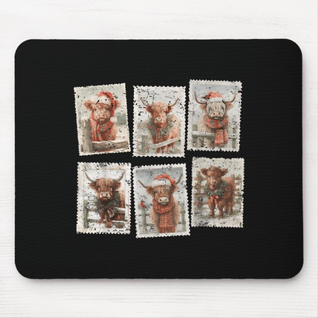 Alfombrilla De Ratón Funny Christmas Stamp Highland Cow Lover Merry Xma (Frente)