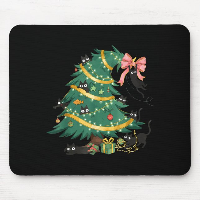 Alfombrilla De Ratón Funny Christmas Tree Cute Black Cat Matching Famil (Frente)