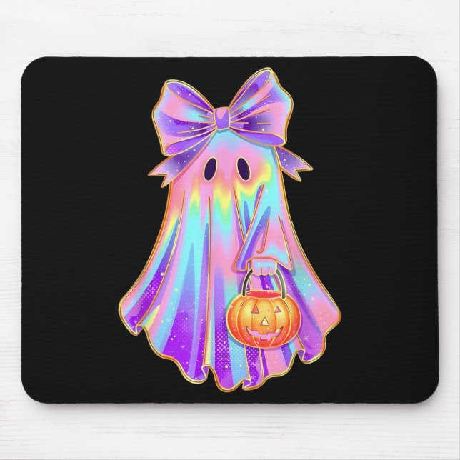 Alfombrilla De Ratón Funny Coquette Bow Ghost Pumpkin Halloween Soky Se (Frente)