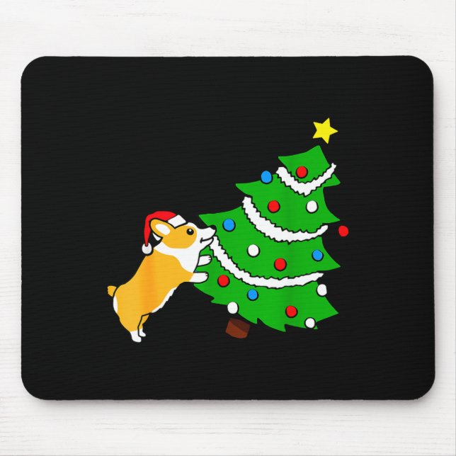 Alfombrilla De Ratón Funny Corgi Pushing Christmas Tree Xmas Dog Mom  (Frente)