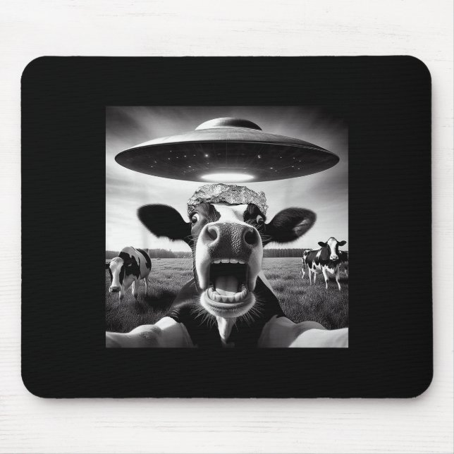 Alfombrilla De Ratón Funny Cow Abduction By Ufo Selfie - Hilarious Alie (Frente)