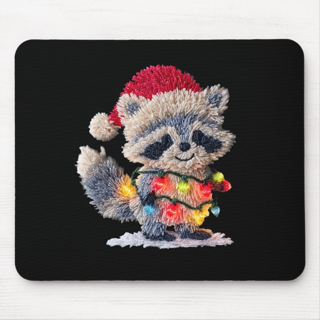 Alfombrilla De Ratón Funny Crochet Christmas Raccoon Xmas Lights Girly  (Frente)