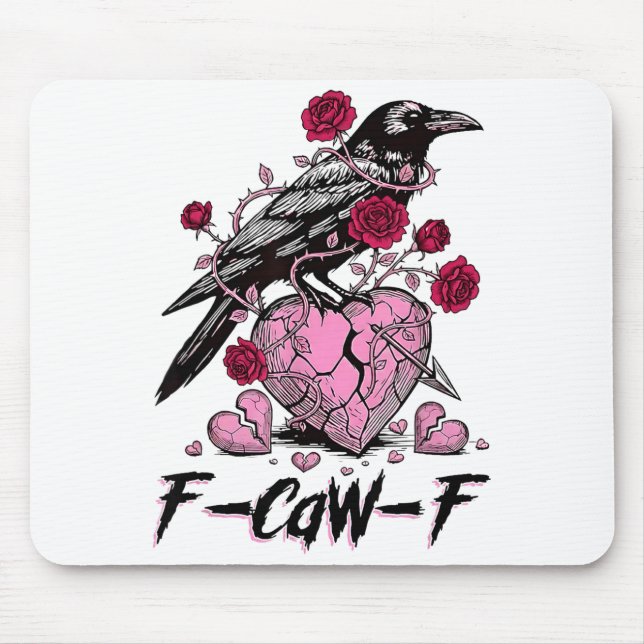 Alfombrilla De Ratón Funny Crow F-caw-f Valentines Day Black Bird Fcawf (Frente)