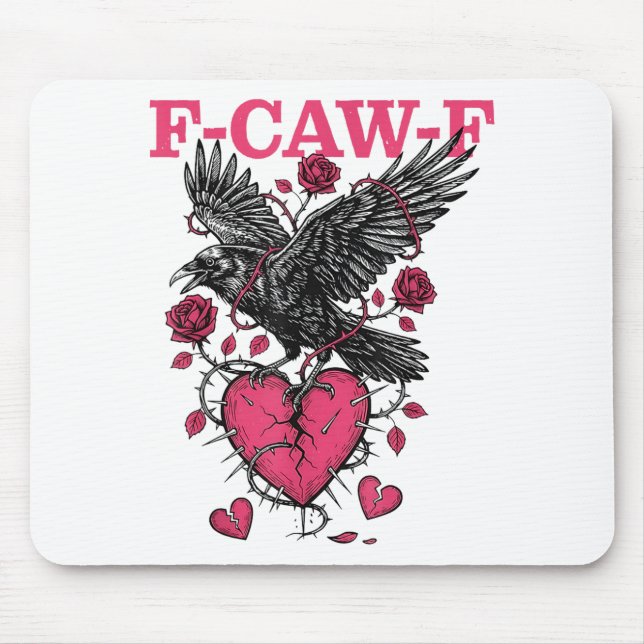 Alfombrilla De Ratón Funny Crow F-caw-f Valentines Day Black Bird Fcawf (Frente)