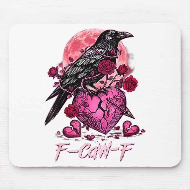 Alfombrilla De Ratón Funny Crow F-caw-f Valentines Day Black Bird Fcawf (Frente)