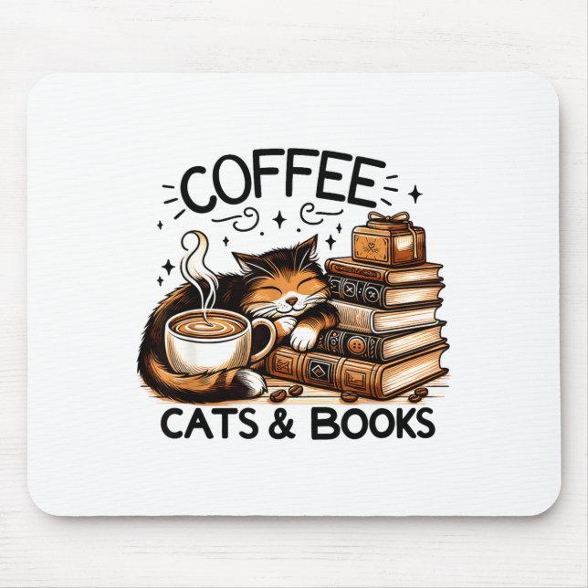 Alfombrilla De Ratón Funny Cute Coffee Cats Books Lover Women Men Kids  (Frente)