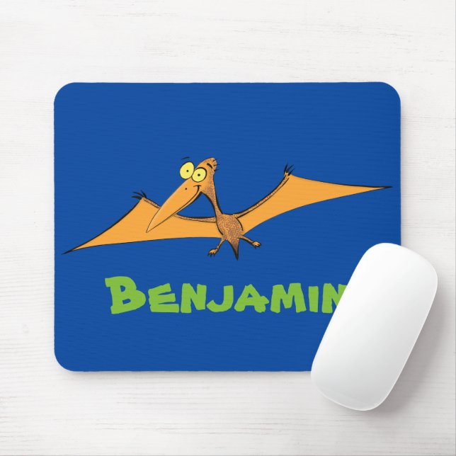 Alfombrilla De Ratón Funny cute orange flying pterodactyl cartoon (Con ratón)