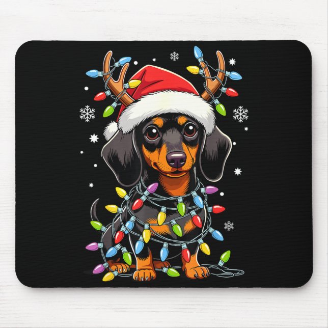 Alfombrilla De Ratón Funny Dachshund Christmas Lights Santa Hat Xmas  (Frente)