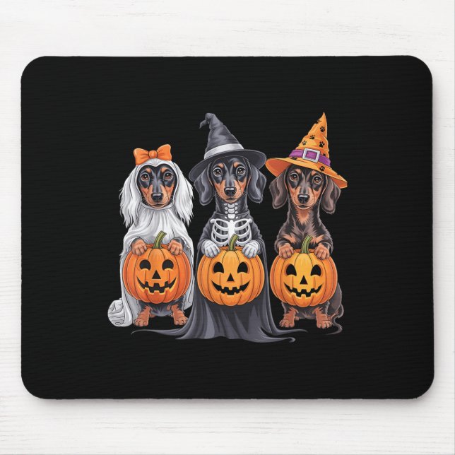Alfombrilla De Ratón Funny Dachshund Halloween Calabaza Weenie Dog Skel (Frente)