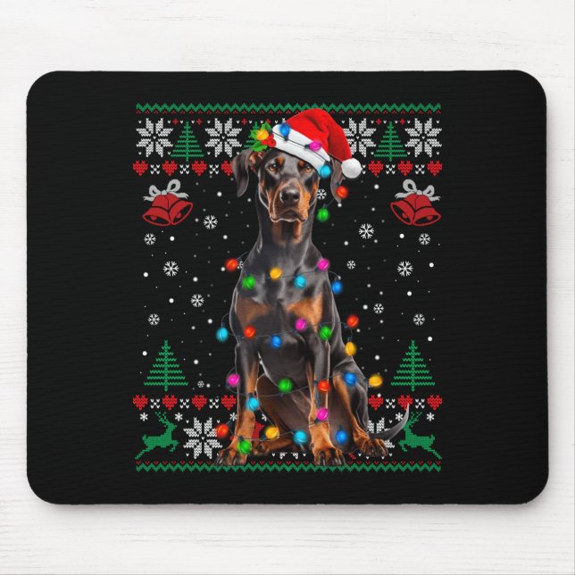 Alfombrilla De Ratón Funny Doberman Christmas Santa Hat Dog Ugly Sweate (Frente)