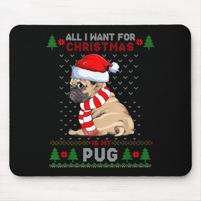 Alfombrilla De Ratón Funny Dog Lovers Cute Pug Santa Hat Ugly Christmas (Frente)