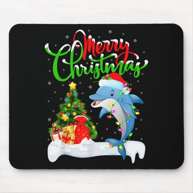 Alfombrilla De Ratón Funny Dolphin Fish Lover Xmas Lighting Dolphin Chr (Frente)