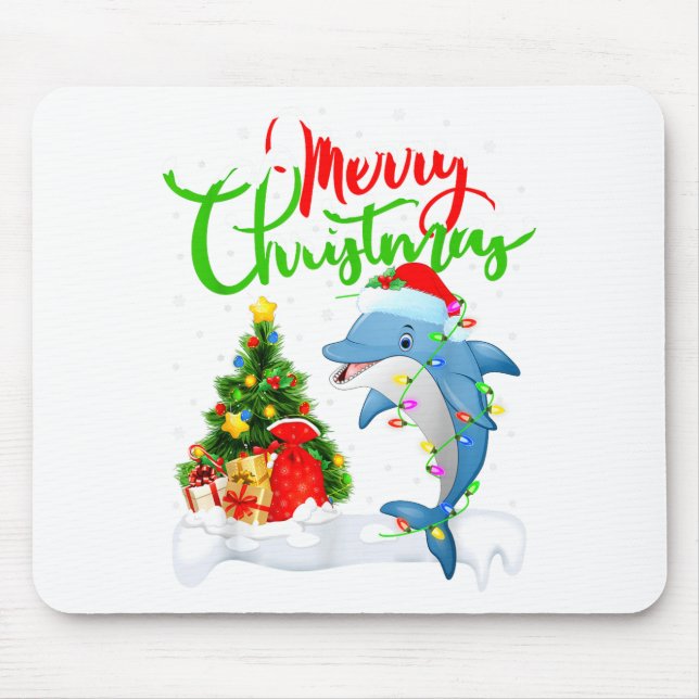 Alfombrilla De Ratón Funny Dolphin Fish Lover Xmas Lighting Dolphin Chr (Frente)