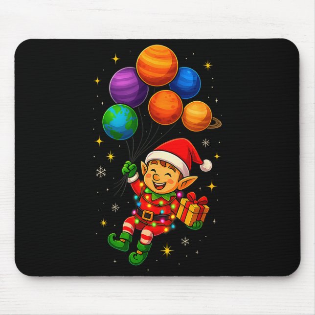 Alfombrilla De Ratón Funny Elf Astronaut With Planets Christmas Pjs For (Frente)
