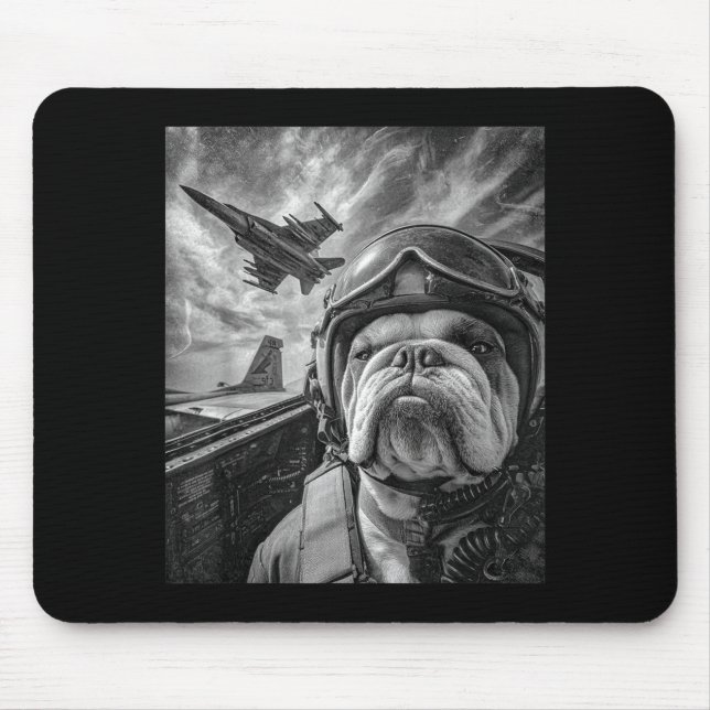 Alfombrilla De Ratón Funny English Bulldog Selfie Fighter Jet Lot Aviat (Frente)