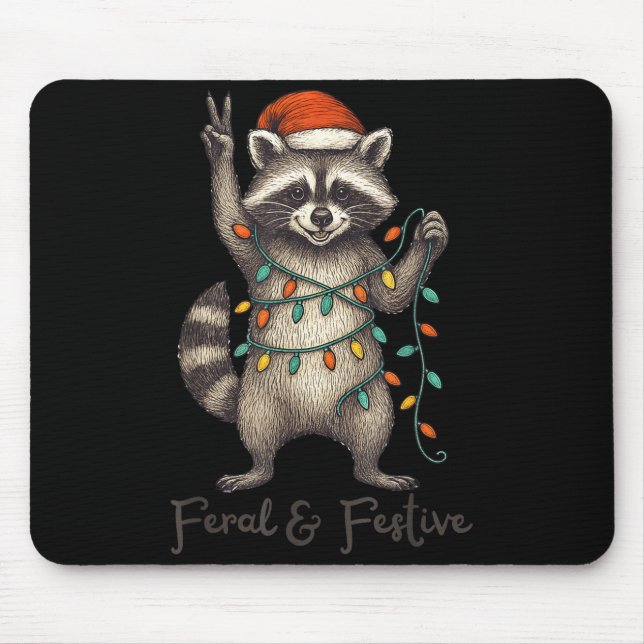 Alfombrilla De Ratón Funny Feral And Festive Raccoon Santa Hat Retro Ch (Frente)