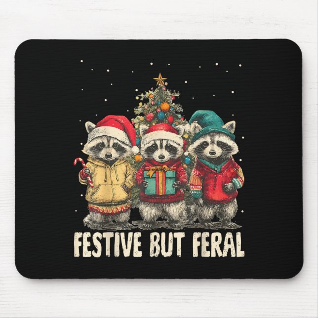 Alfombrilla De Ratón Funny Feral But Festive Christmas Raccoons Xmas Ho (Frente)
