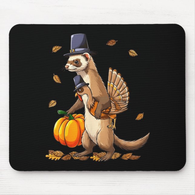 Alfombrilla De Ratón Funny Ferret Turkey Pumpkin Thanksgiving Gift Men  (Frente)