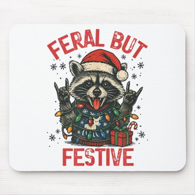 Alfombrilla De Ratón Funny Festive But Feral Santa Raccoon Lover Animal (Frente)