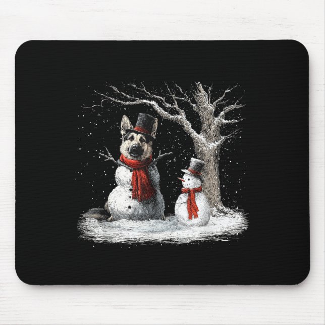 Alfombrilla De Ratón Funny German Shepherd Dog In The Snow Tree Christm (Frente)