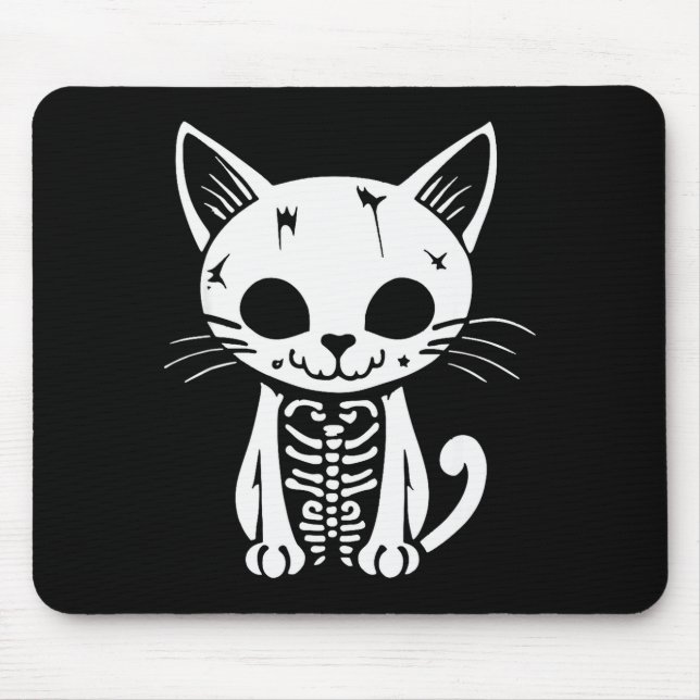 Alfombrilla De Ratón Funny Halloween Skeleton Cat Kitty Costume Skull C (Frente)